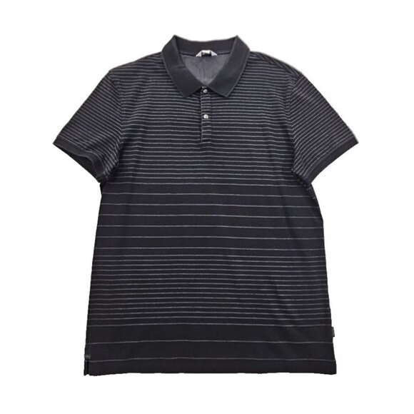 Calvin Klein Slim Fit Snap Closure Polo Men's Medium Black Stripes EUC LN Tennis - Picture 1 of 14